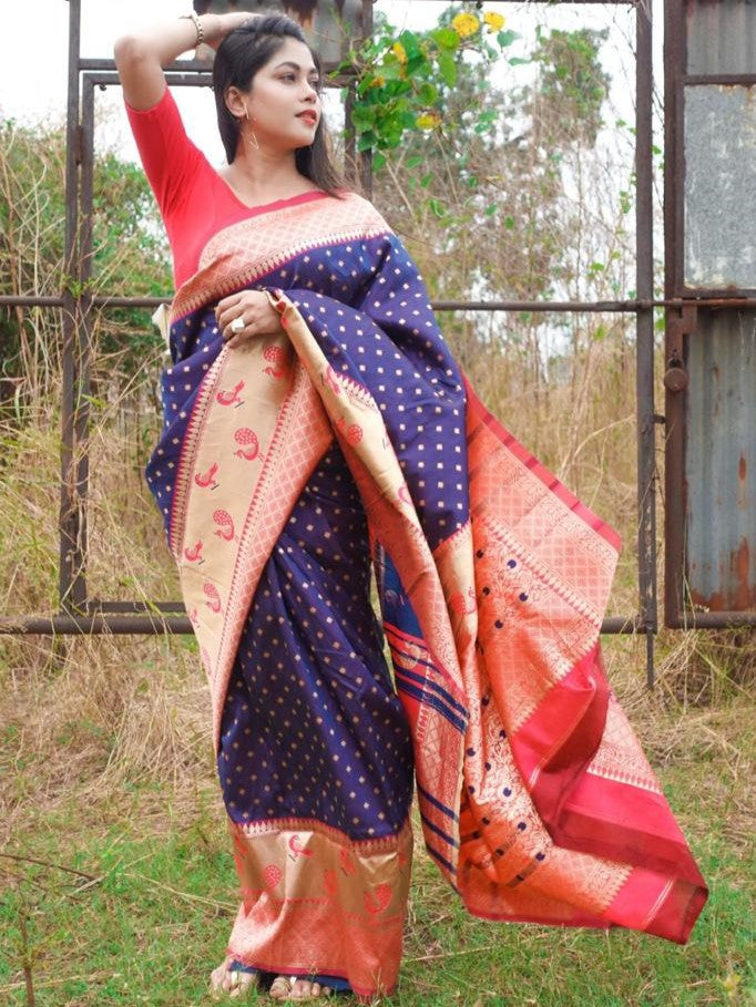 Semi Silk Kanjeevaram Saree with Brocade Pallu and Zari Border