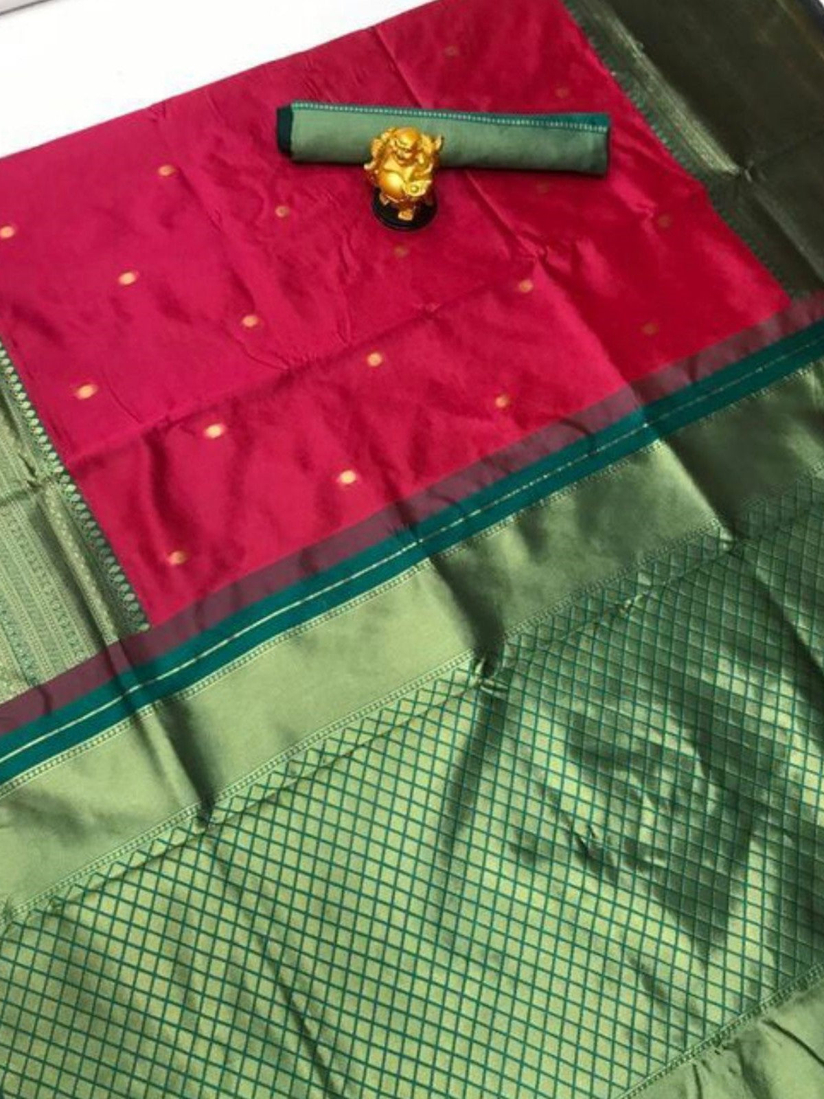 Art Silk Kanjeevaram Saree in Red and Green Shades