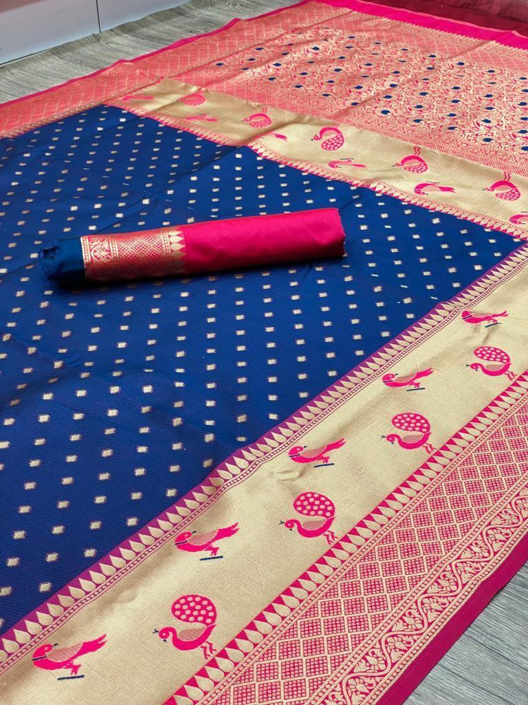 Semi Silk Kanjeevaram Saree with Brocade Pallu and Zari Border
