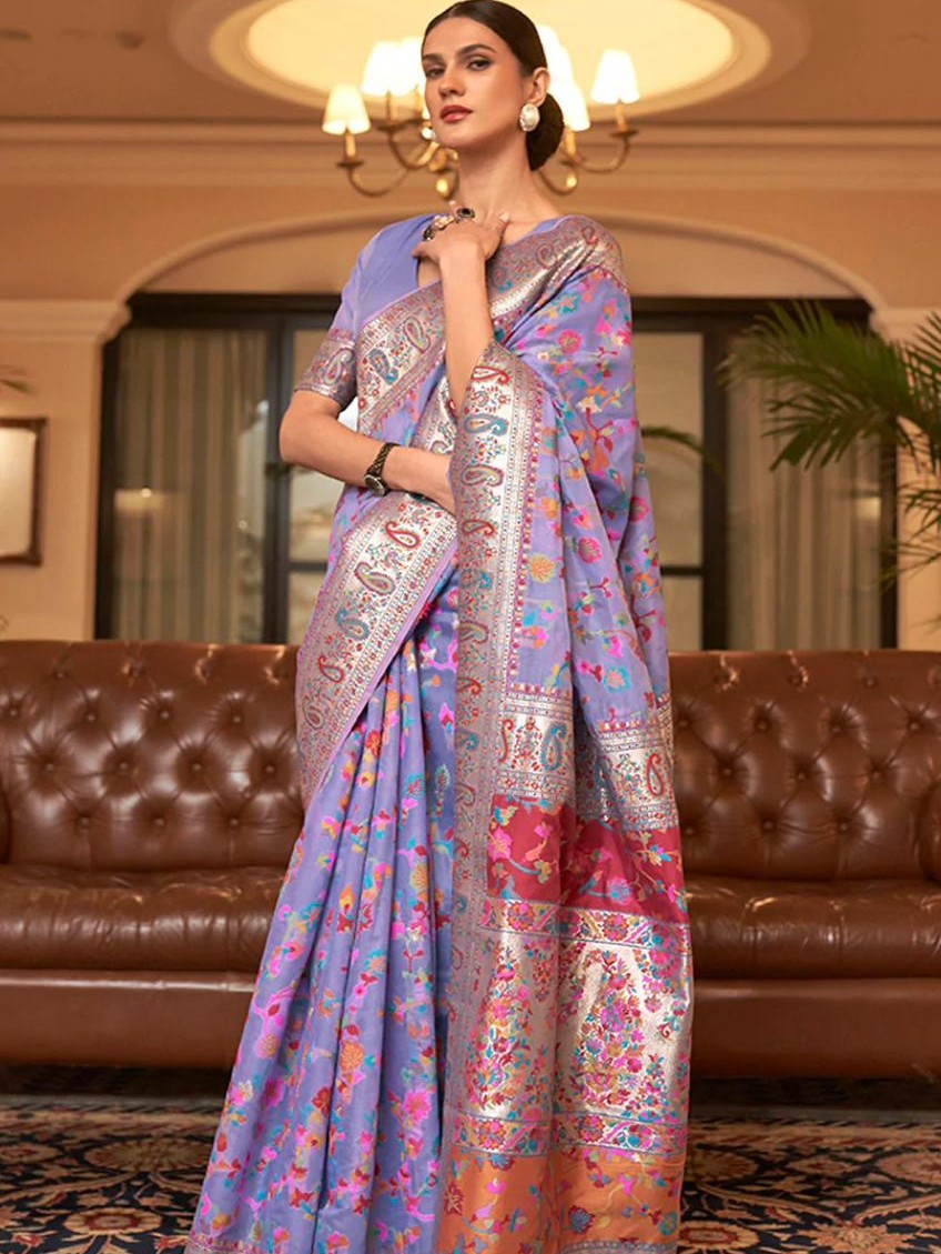 Cotton Silk Sarees With Kashmiri Pashmina Kachi Work Banarasi Borderwith and Rich Pallu