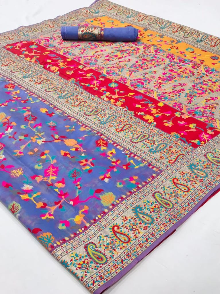 Cotton Silk Sarees With Kashmiri Pashmina Kachi Work Banarasi Borderwith and Rich Pallu
