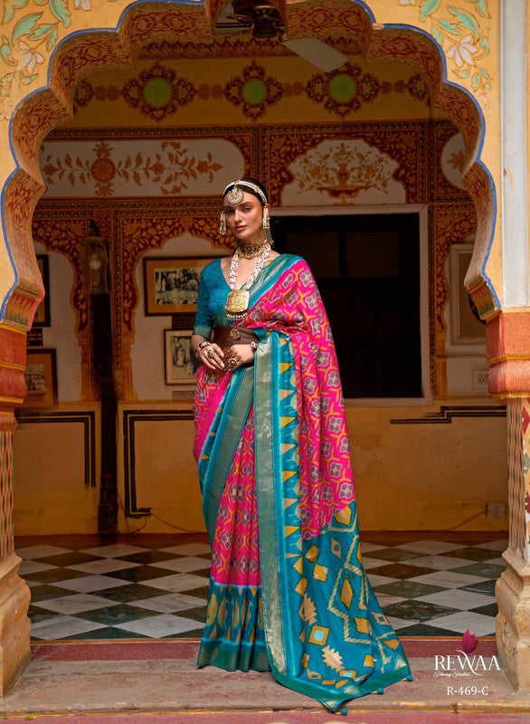 Soft Silk Patola Saree Contrast Blouse and Pallu