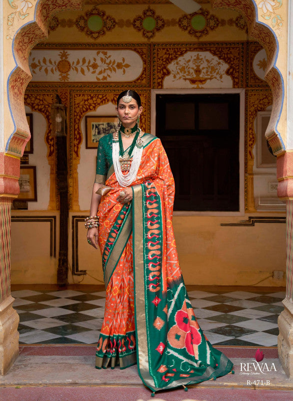 Soft Silk Patola Saree Contrast Blouse and Pallu
