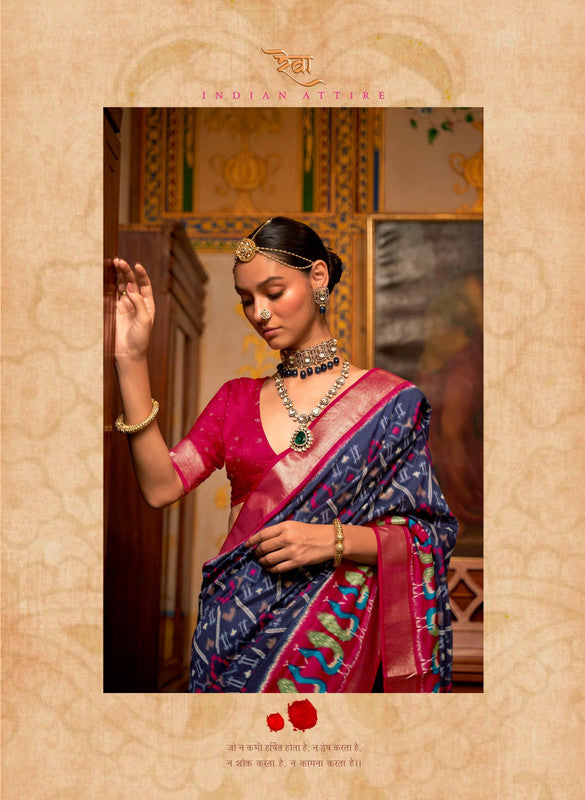 Soft Silk Patola Saree Contrast Blouse and Pallu