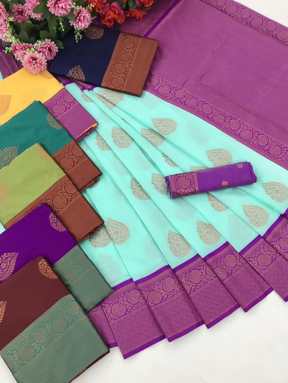 Semi Silk Kanjeevaram Elegant Design Saree with Zari Butti and Rich Pallu